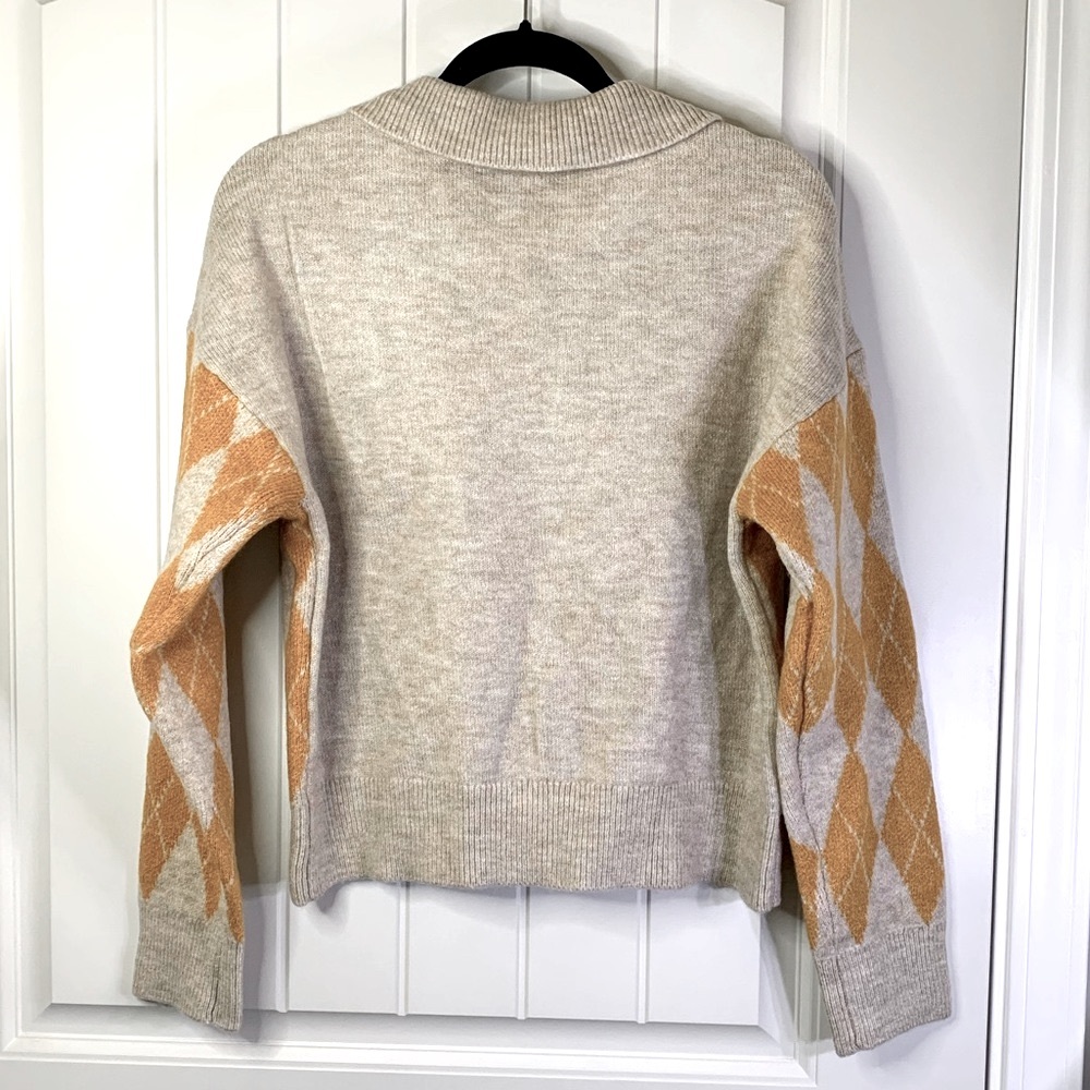 Kaily K Argyle Mustard Yellow Pullover V-neck Sweater Size Large - Picture 2 of 7